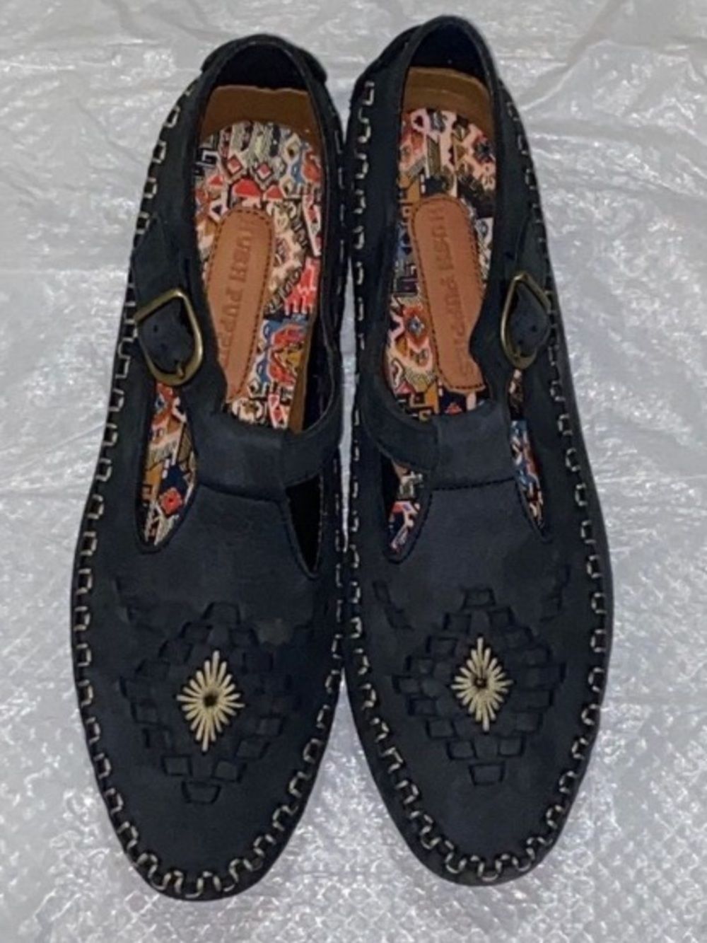 HUSH PUPPIES Stylish Black Charcoal White Loafers with Intricate Design Size 11